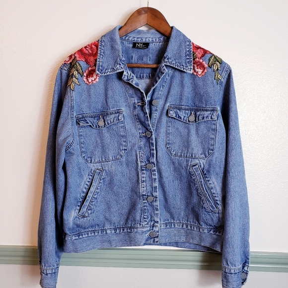 New York & Company Jackets & Blazers - New York Jean's Co. Embroidery Jean Jacket sz L